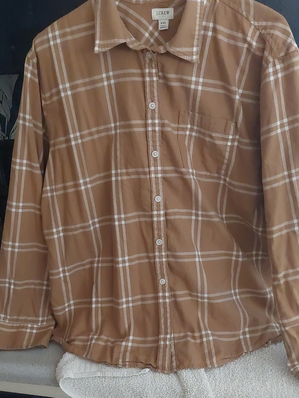 J. Crew Tan & White Plaid Button-Front Blouse